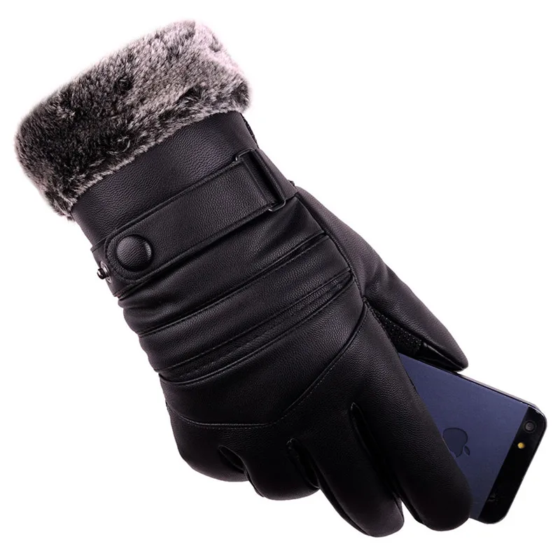 Мужские длинные кожаные перчатки, шерстяные теплые перчатки для сенсорного экрана, водонепроницаемые меховые варежки, кашемировые перчатки с подогревом, мотоциклетные перчатки, зима