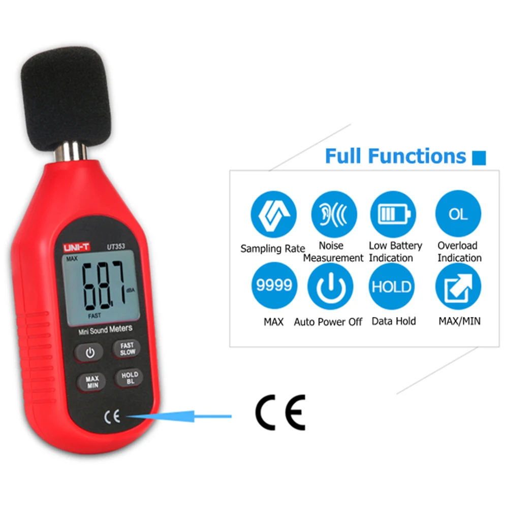 UNI-T UT353 мини-измеритель уровня звука 30~ 130 дБ измерительный прибор для измерения уровня шума дБ цифровой голосовой децибел монитор ЖК-подсветка