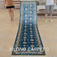 Yilong 2,5 'x 10' Hereke шелковая дорожка, синий Изысканный восточный ковер ручной работы с узлом (0391)