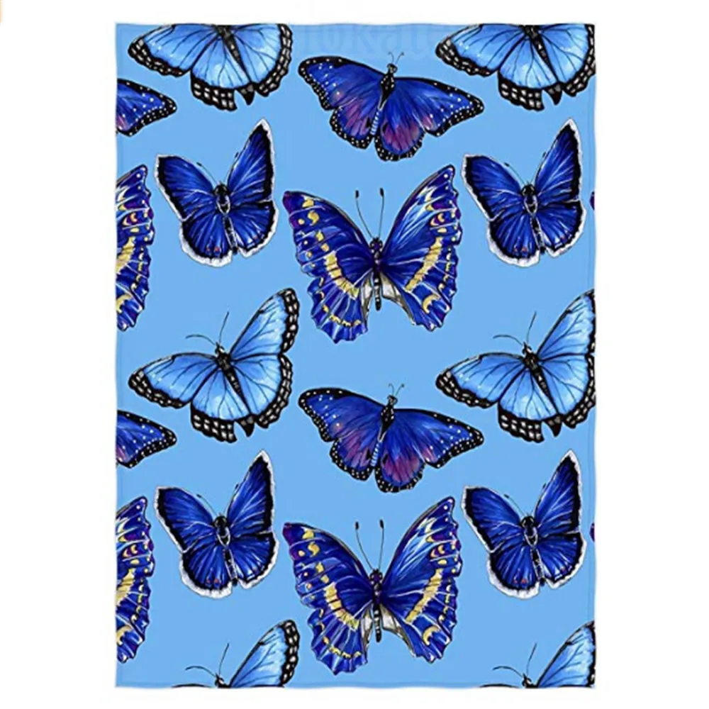 

Blue Butterfly Print Super Soft Throw Blanket for Bed Couch Lightweight Travelling Camping Throw Size for Kids Adults All Season