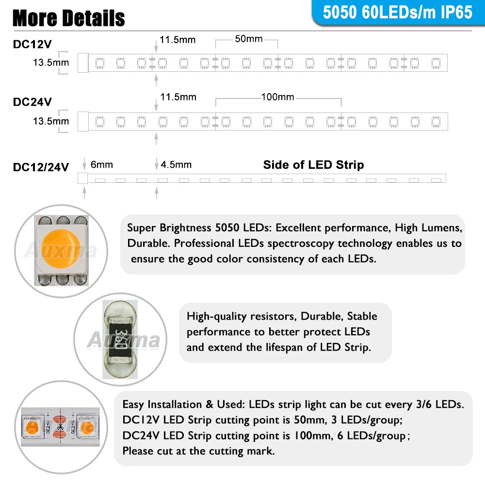 5050 60 светодиодный s/m Светодиодная лента, CRI95 CRI90 IP65, DC12V/24 V, 300 светодиодный s/катушка, 5 м/катушка, водонепроницаемый светильник для рекламы, кухни, морозильной камеры