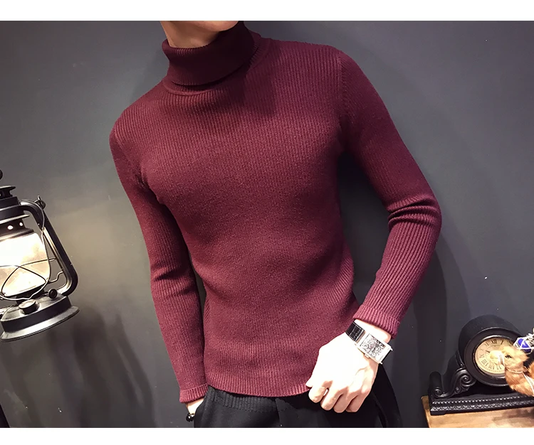 Водолазка, пуловер, Мужская одежда, свитер с длинными рукавами, приталенный, Повседневный, мужские однотонные свитеры винно-красного цвета, большие размеры 3XL, новинка