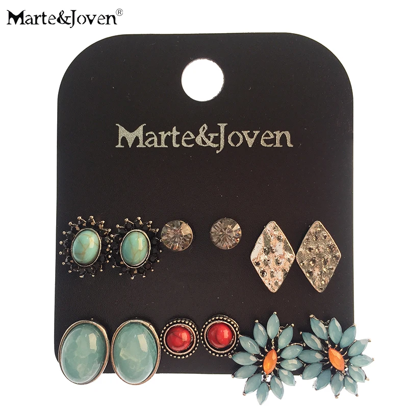 Комплект сережек Marte & Joven набор для женщин с синим камнем классические