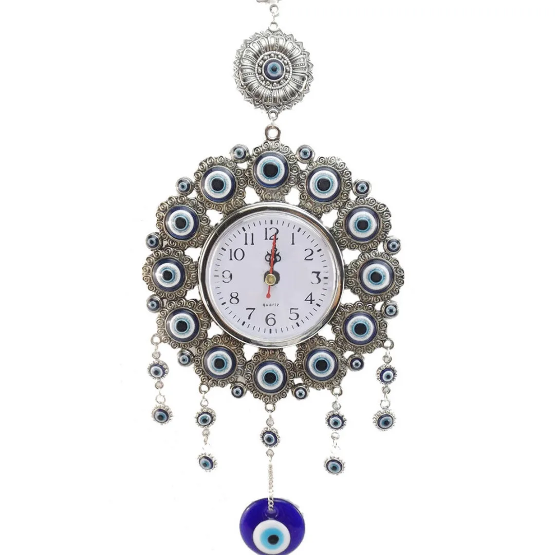 JX-LCLYL 33cm Turkish Nazar Glass Evil Eye Wall Clock Hanging Charm &Home Decor
