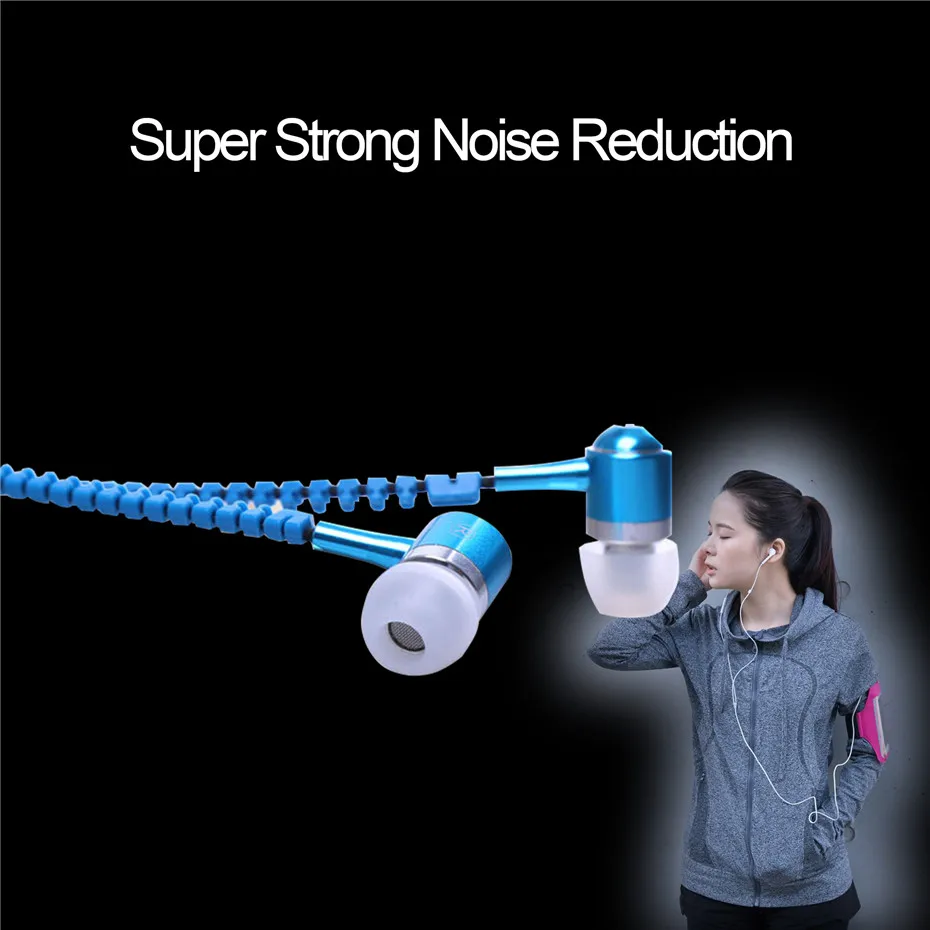 New Fashion Sports Earphones Headset Luminous Light Glow in the Dark Metal Zipper Earphone with Mic for Xiaomi  Mobile Phone (3)