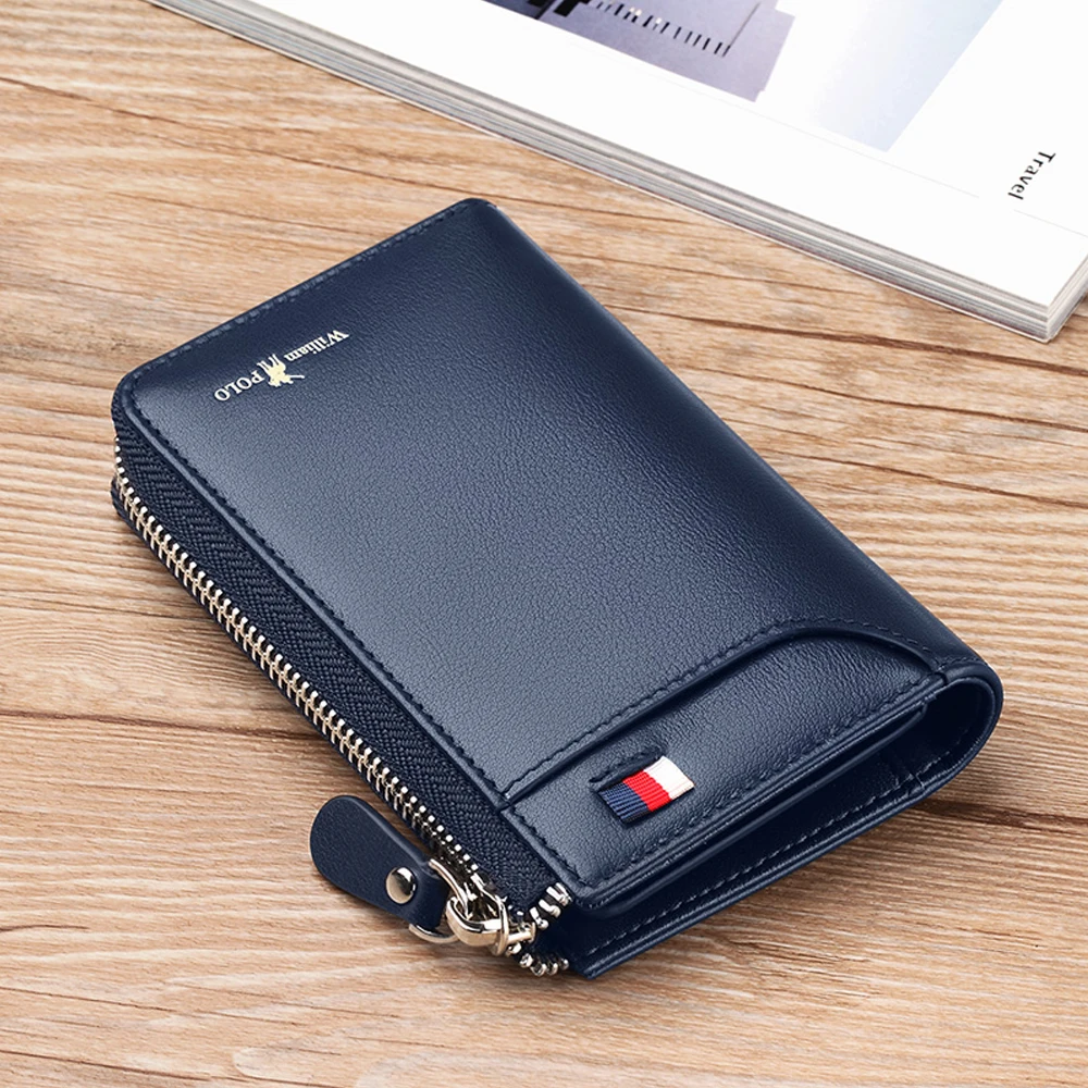 WilliamPOLO luxury Business Men Wallet Genuine Leather Short Wallet Zipper Card Holder Coin Pocket Standard High Quality Wallets