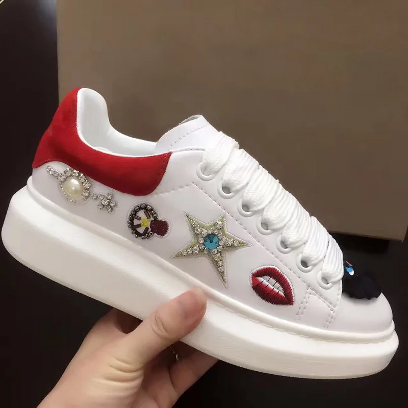 Plate As Sneakers Perle En Lacets Hommes Cuir Femme À forme Pour Pic as Feminino Tenis Pic Chaîne Femmes Brodent Chaussures Tennis Y8wfqTf