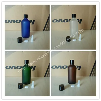 

100ml frosted clear/green/brown/blue glass bottle with shiny black aluminum screw cap(lines),essential oil bottle.