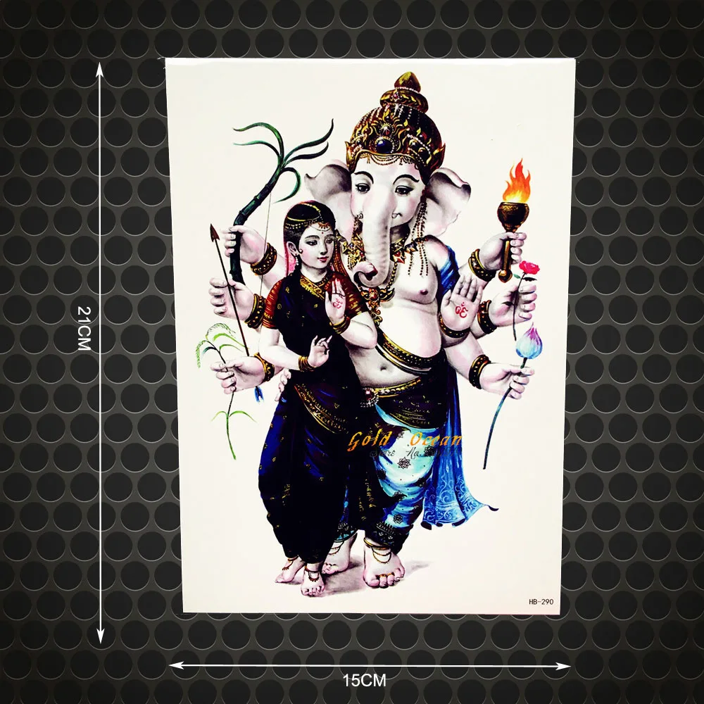 

1PC Indian Ganesha Designs Temporary Tattoo Women Body Art Arm Sleeve Tattoo Sticker GHB-290 Elephant King Men Fake Tatoo Totem