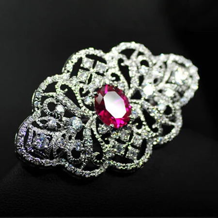 Voguess rhinestone red cz kwiat broszki pins dla kobiet wysokiej jakości suknia ślubna biżuteria akcesoria darmowa wysyłka