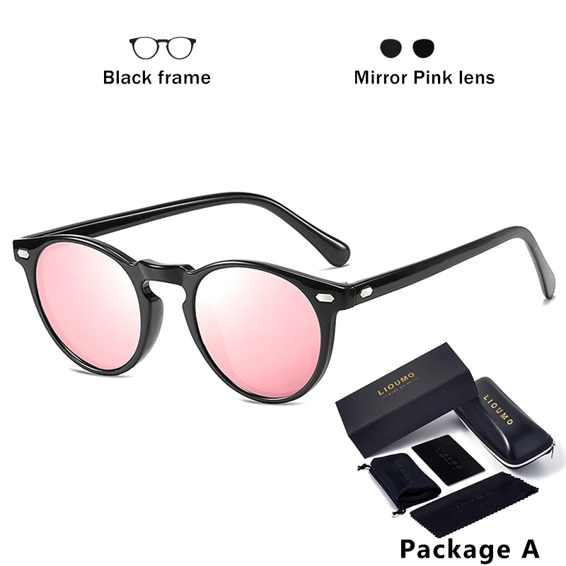 LIOUMO, дизайнерские, унисекс, ультралегкие, TR90, поляризационные солнцезащитные очки, для мужчин и женщин, для вождения, круглые, розовые, оттенки, винтажные, солнцезащитные очки, Gafas De Sol - Цвет линз: A-black-pink