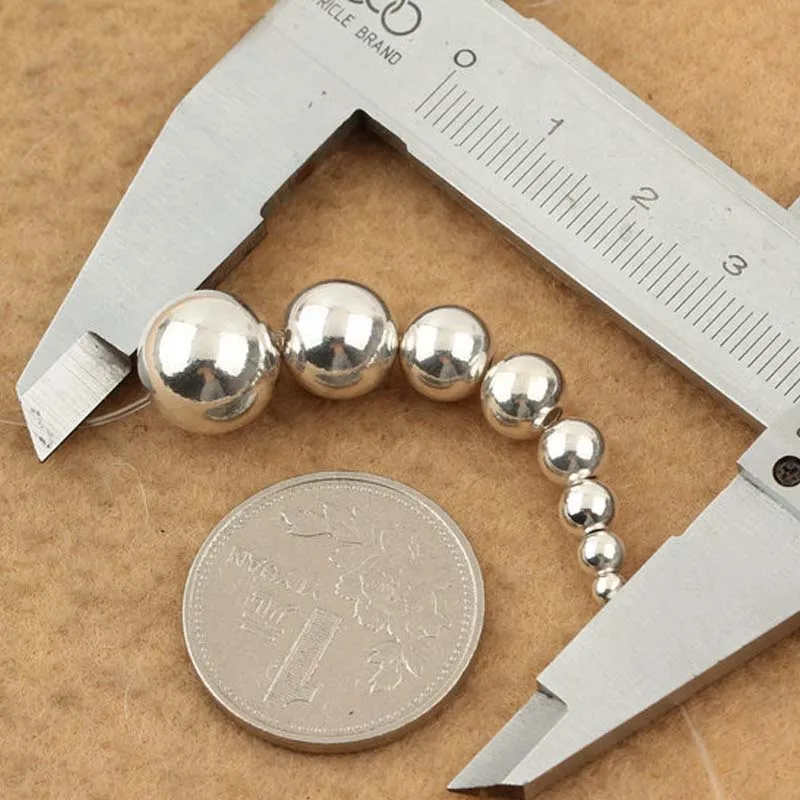 2-12 мм маленькое отверстие Настоящее чистое твердое серебряные бусины 925 пробы ювелирных изделий Аксессуары круглая гладкая бусина DIY браслет ожерелье