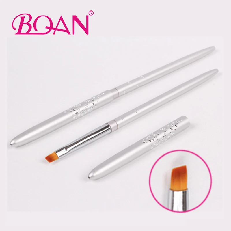 

BQAN 1Pcs Nail Cleaning Brush UV Gel Powder Dust Cuticle Clean 4# Oblique Nylon Hair Silver Metal Handle Nail Brush