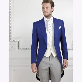 

Morning Style One Button Royal Blue Groom Tuxedos men suit Groomsmen Men's Wedding Prom Suits Bridegroom (Jacket+Pants+Vest+Tie)