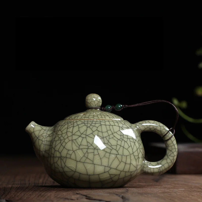

140ML Longquan Celadon Ice Cracked Glaze Ceramic Teapot Home Drinkware Mini Green Tea Pot Home Handmade Xishi Tea Kettle Gifts