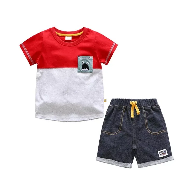 

Summer 2018 Baby Boys Girls Clothing Set 2Pcs Outfit Costumes Short Sleeve T-shirt Tops+ Casual Denim Shorts Clothes Set
