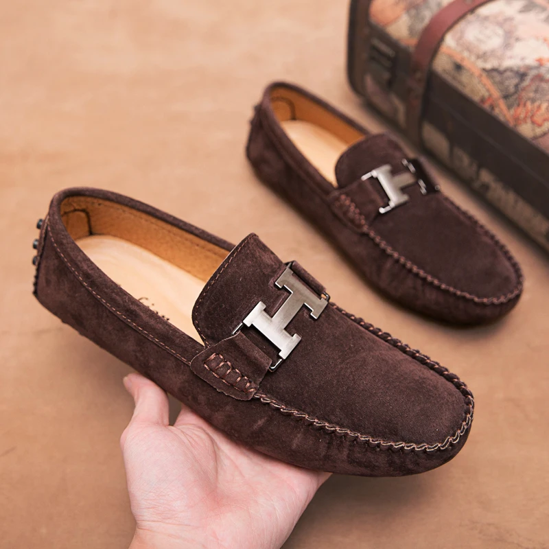 

Men Loafers Moccasins Men Casual Shoes Suede Slip On Loafer Suede Shoes Men Flats Gommino Driving Shoes Hommes Chaussures Brown