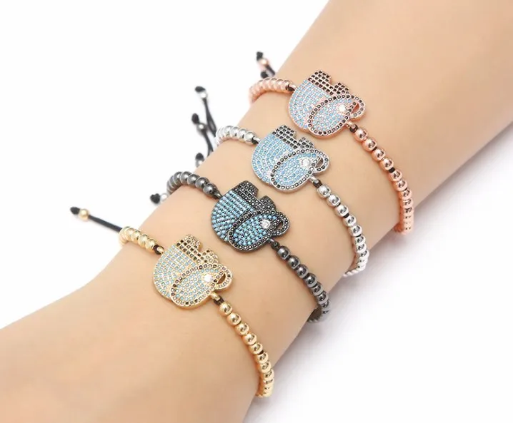 Золото Серебро Микро-паве cz кубический цирконий веревка отрегулированный браслет из медного бисера cht4 Слон Шарм плетеные браслеты