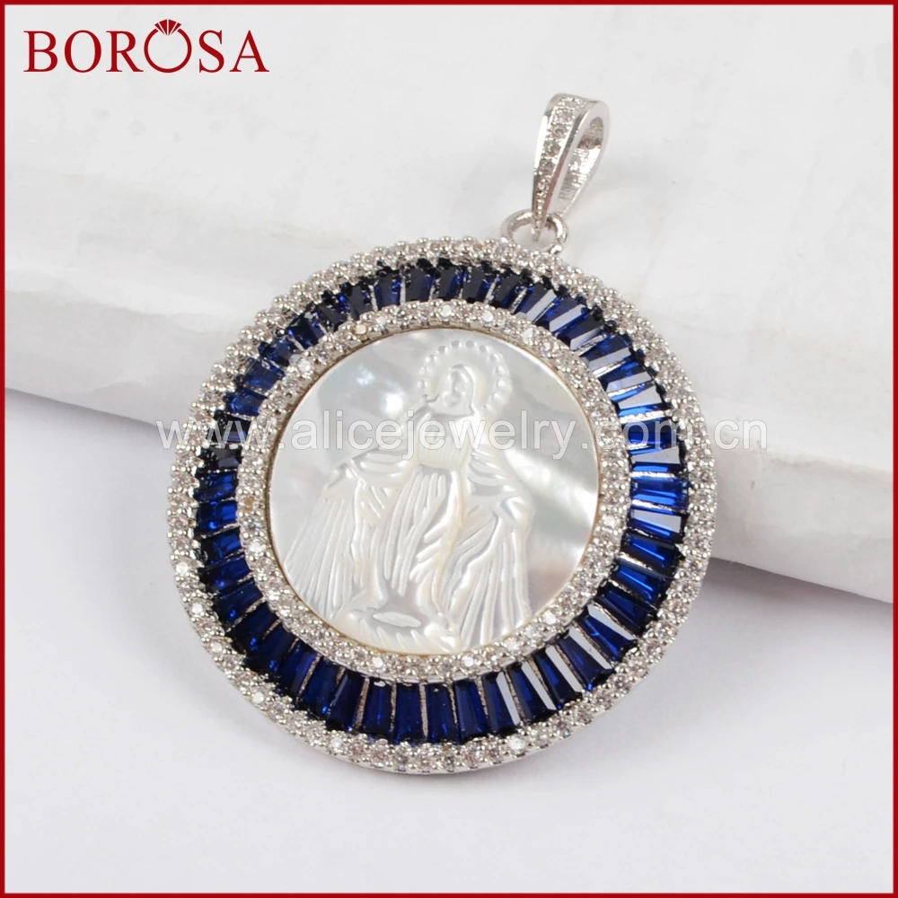 BOROSA Новый 36 мм CZ микро проложить синий кристалл круглый белый корпус бусина