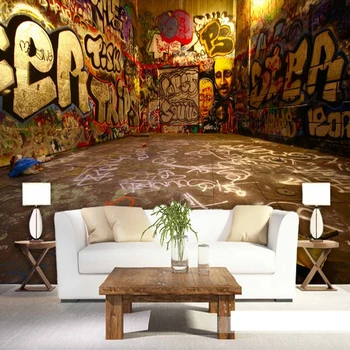 

Retro Graffiti 3D Stereo Color Letters Photo Mural Wallpaper Cafe Restaurant KTV Creative Spatial Extension Personality Fresco