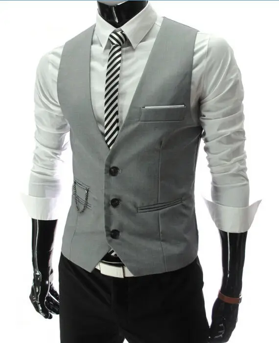 Новое поступление, приталенный мужской жилет, мужской жилет, жилетка для мужчин, повседневный жилет без рукавов, деловой пиджак - Цвет: Серый