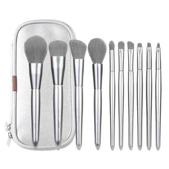 

Pro Makeup Brushes 10 Pcs Elegant Silver Microcrystal Blusher Eye Shadow Brush And Make Up Brushes Set pincel maquiagem