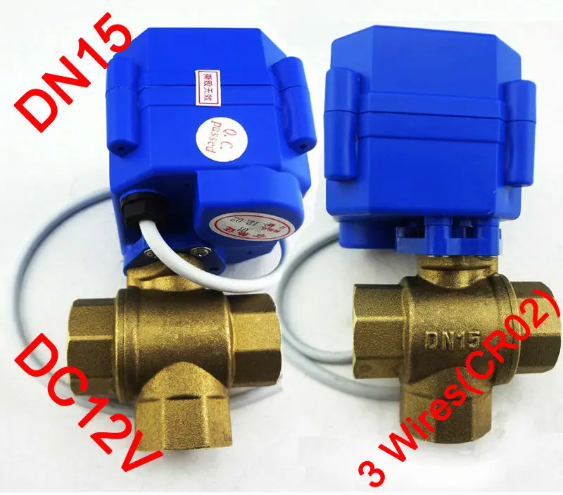 1/" электрический клапан 3 ходовой Т-порт, DC12V моторизованный клапан 3 провода(CR02), DN15 мини электрический клапан для регулирования направления жидкости