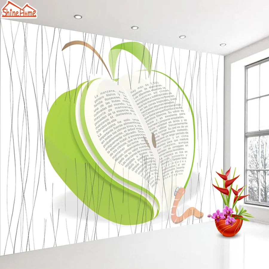 

ShineHome-Green Apple Book Wallpapers 3d Room Wallpaper for Walls 3 d Living Room Wall Paper Murals Wallpaper Home Mural Roll