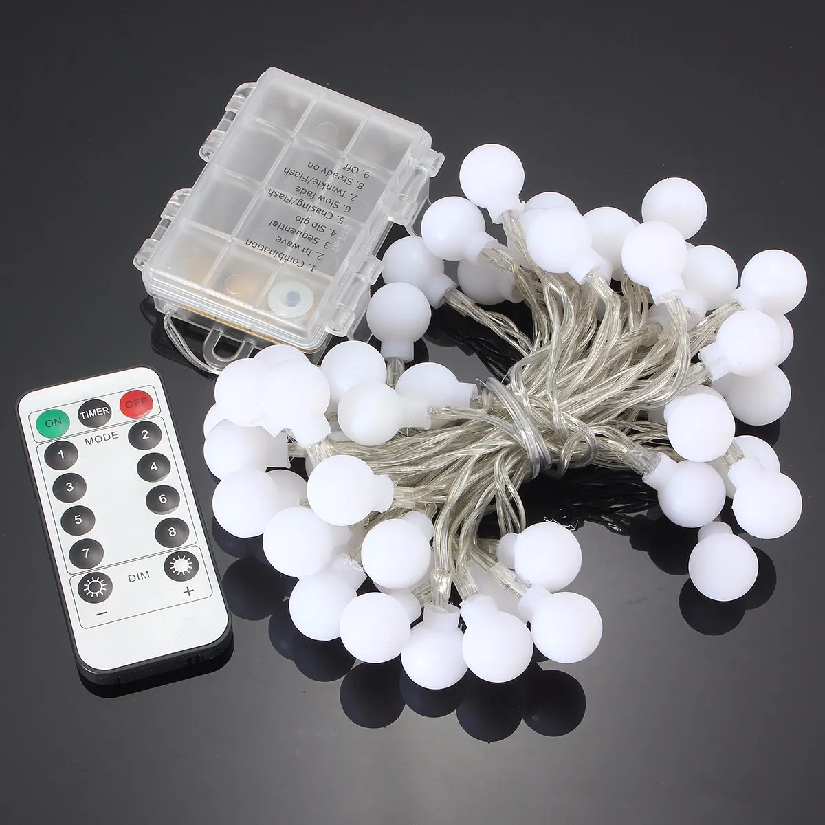 Remote Timer Waterproof 5m 50 Led Outdoor Globe String Lights 8 Modes