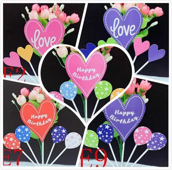 

5pcs/lot Multi Colors Happy Birthday Cake Flag Topper Heart Balloon Flags Love Wedding Birthday Party Cake Baking Supplies
