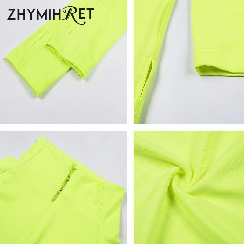 ZHYMIHRET осень 2018 неоновый цвет длинное платье Осеннее женское сексуальное