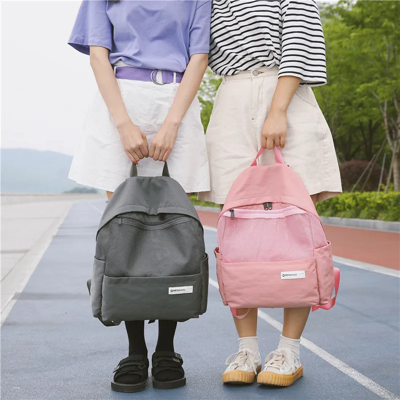 Menghuo Simple Style Net Backpack Women Backpacks for Teenage Girls School Bags Fashion Vintage Solid Leisure Book Bag Mochilas (23)