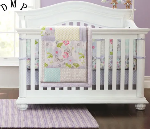 

Promotion! 4pcs Embroidery baby cot bedding set curtain crib bumper baby cotton sets,include (bumpers+duvet+bed cover+bed skirt)