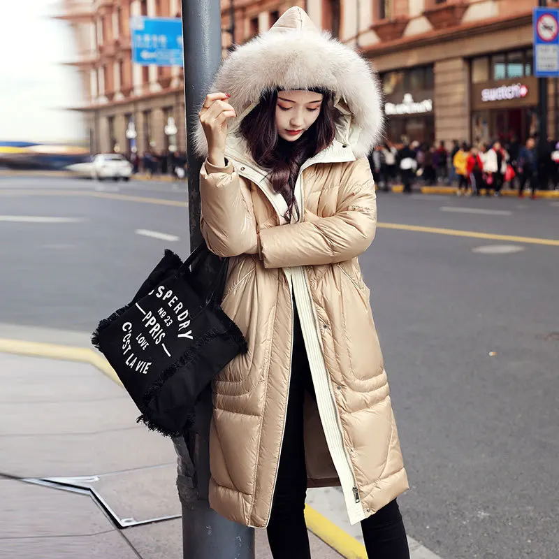 AYUNSUE, зимнее пальто для женщин, пуховик на утином пуху, Женская куртка с капюшоном, теплый воротник из меха енота, корейский стиль, Doudoune Femme Hiver Q XM7216 KJ2664