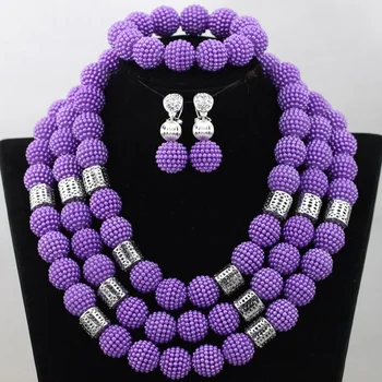 

Romantic Purple Plastic Balls African Costume Jewelry Set Nigerian Wedding Bridal Beads Jewelry Set Silver Free Shipping QW398