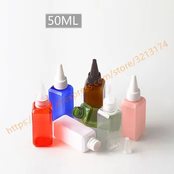 

50ml pretty colors square PET mini/samples bottle with sharp plastic lid,emulsion/seasoning solvent bottle,food storage