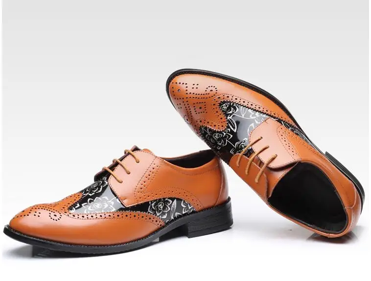 Impresso Sapatos Esculpido Apontados Brogue Couro Elegantes Disso Dedos laranja Genuíno up Vestido Além Estilo Britânico marrom Lace Patchwork Preto Homens Size48 P058fwz8q