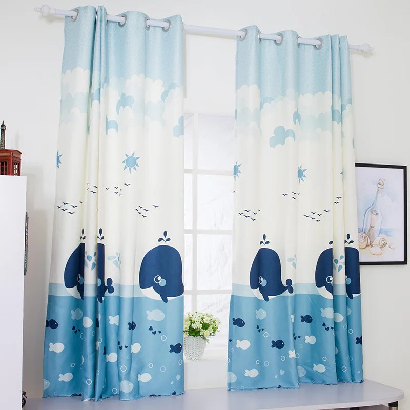 Us 31 97 40 Off Mediterranean Cartoon Blue Whale Printed Short Curtain Linen Children Boy Girl Bedroom Decorative Finished Window Curtains In
