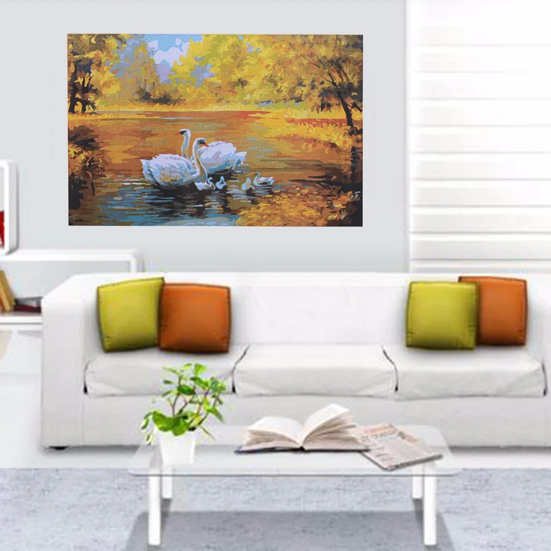 White Swan Lake Art Paint By Number DIY 40*50cm  Acrylic Oil Painting On Canvas