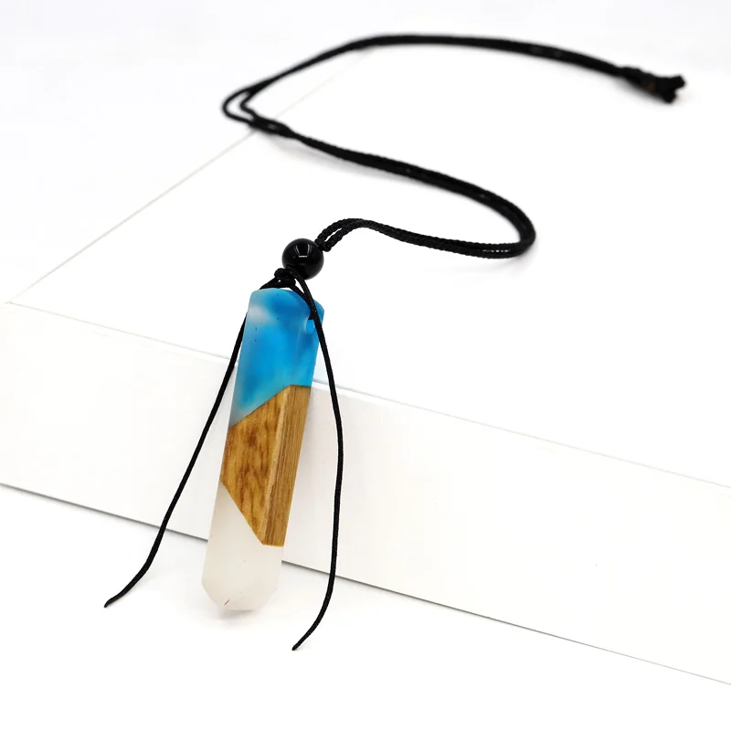 

Fashion Jewelry necklaces for women Girl Resin Wood Splicing Combination Necklace Pendant Black Rope Men Necklace