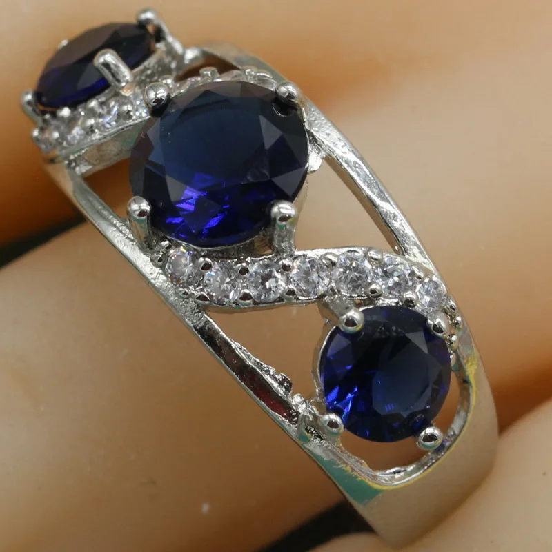 925 Sterling Silver Ring Geometric Blue Semi precious Stone Ring Rings for Women Deep Green