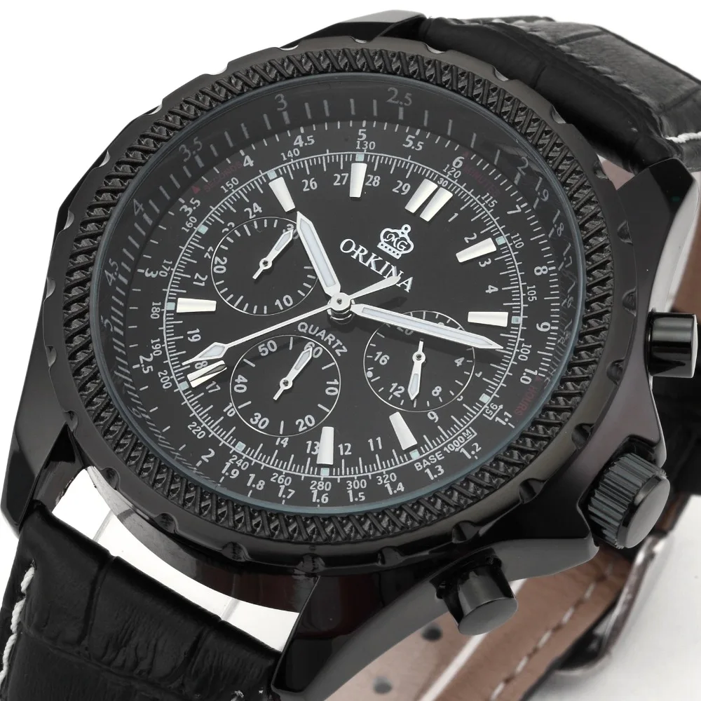 

ORKINA Male Clock Japan Movement Chronograph Sport Watch for Men Leather Strap Reloj Deportivo Water Resistant Mens Wristwatch