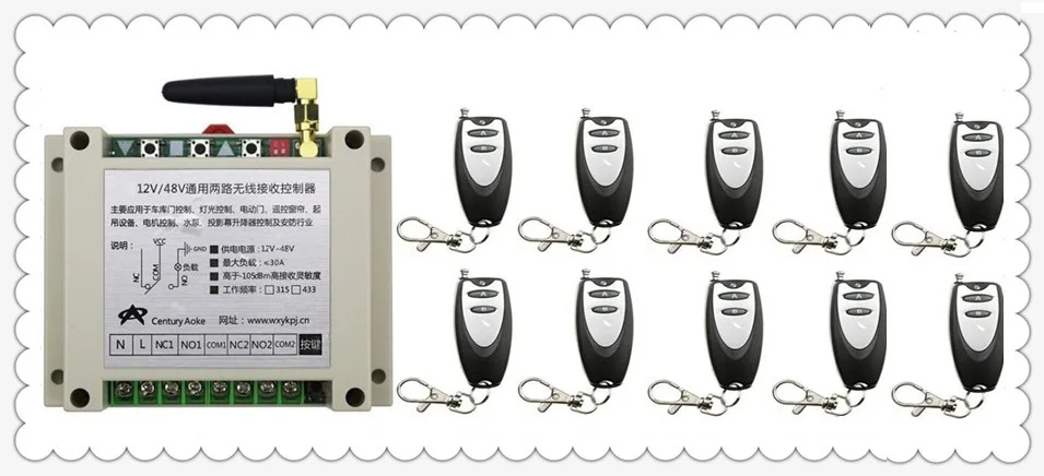 New DC12V 24V 36V 48V 10A 2CH Remote Control Garage Door RF Wireless Remote Control Switch System 10X Transmitter + 1X Receiver New DC12V 24V 36V 48V 10A 2CH Remote Control Garage Door RF Wireless Remote Control Switch System 10X Transmitter + 1X Receiver
