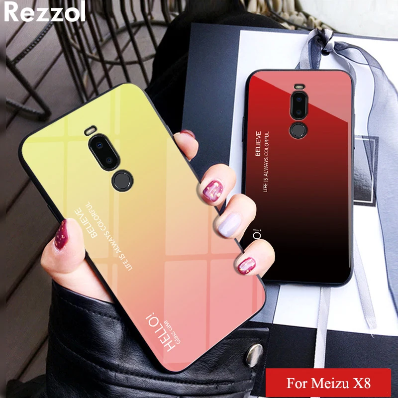 Чехол Rezzol для Meizu X8 роскошный градиентный закаленное стекло силиконовый бампер