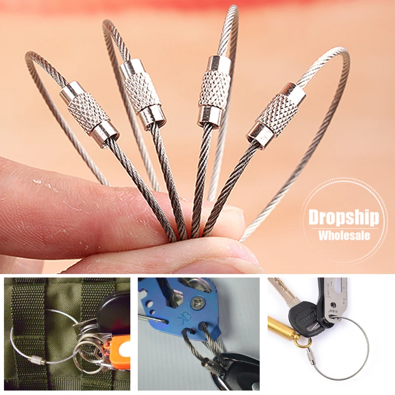 

12PCS/LOT EDC Keyring Strong Elastic Key Chain Outdoor Camping Equipment Survival Multi Tools Emergency Carabiner Keys Wire Ring