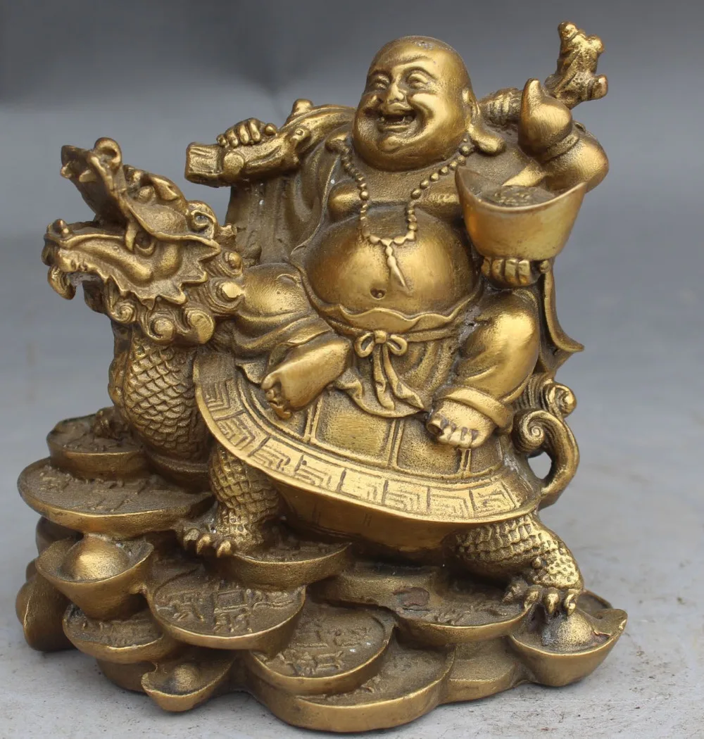 

free Chinese Bronze Wealth Dragon Tortoise Turtle Happy Laugh Maitreya Buddha Statue fast