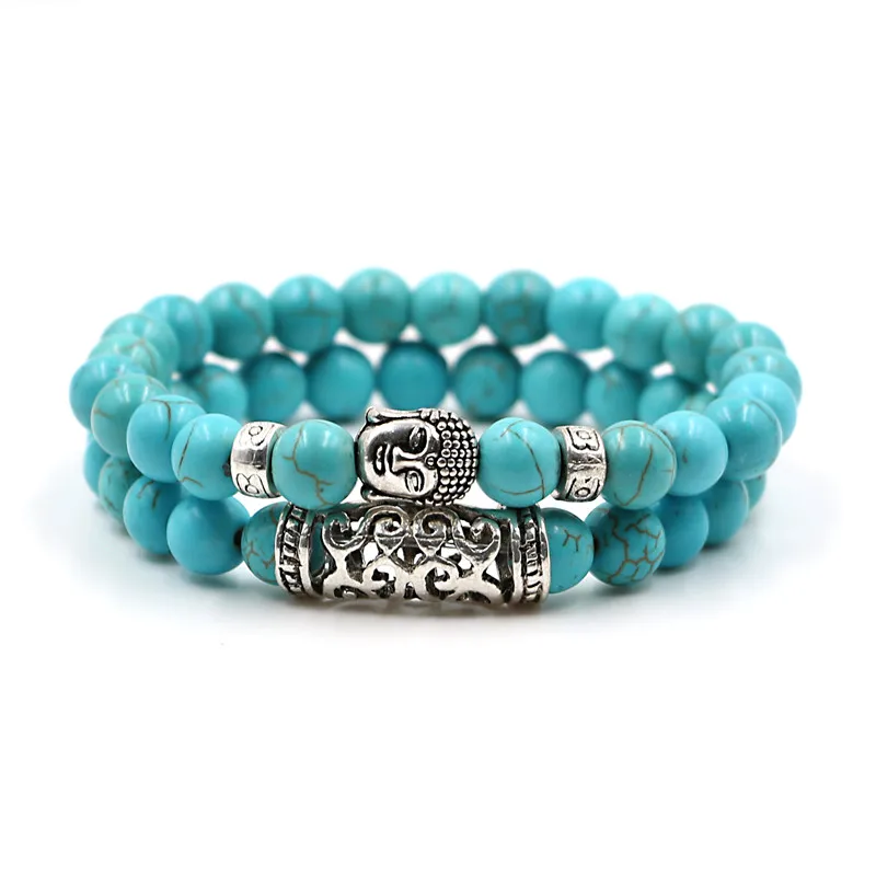 2pcs set Men Woman Bead Bracelet Beaded Black Lava Stone Prayer Beads Buddha Bracelet for Women and Mens Pulseras Masculina