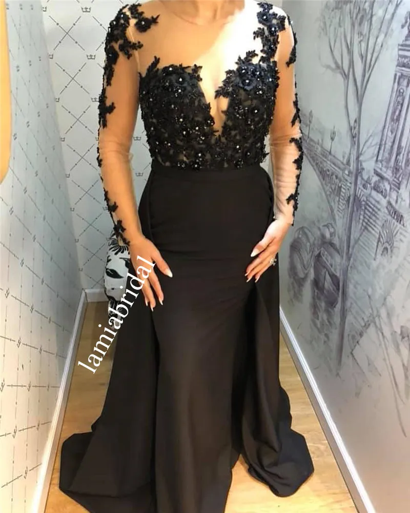 Zwarte Lange Mouwen Mermaid Moeder van de Bruid Jurken voor Bruiloften 2019 Plus Size Vintage Lace Lovertjes Kralen Avondjurken Zwarte Lange Mouwen Mermaid Moeder van de Bruid Jurken voor Bruiloften 2019 Plus Size Vintage Lace Lovertjes Kralen Avondjurken