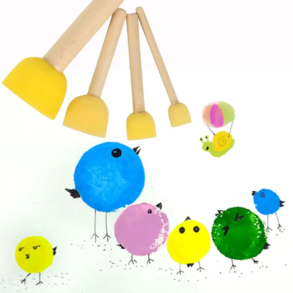 Fun Doodle Brushes Wooden Handle Yellow Sponge Brush Seal Paint Brush Kids DIY