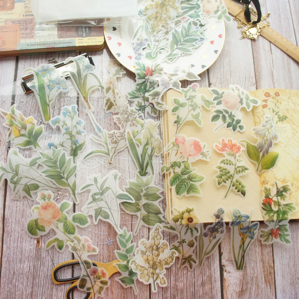

45pcs Light Color Herbaceous Plant Flower Style Paper Sticker Scrapbooking DIY Gift Packing Label Decoration Tag